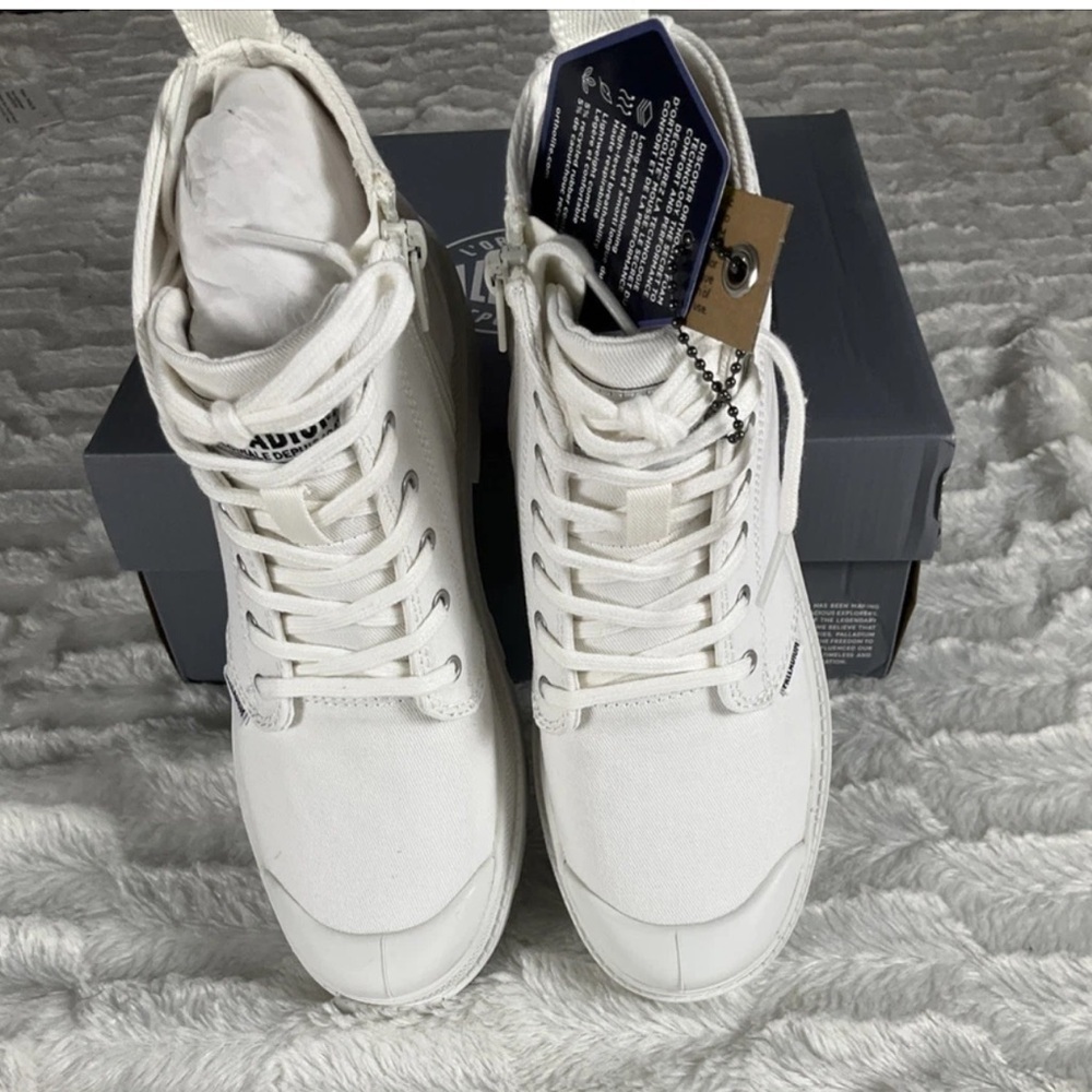 Palladium Pallabase Twill Round Toe Zip/Lace-Up Boots Size‎ 6  EUR 37 Star White